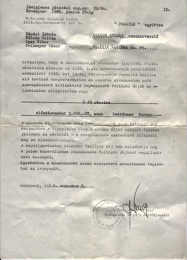 A zenekar megkapta az ORI vizsgát